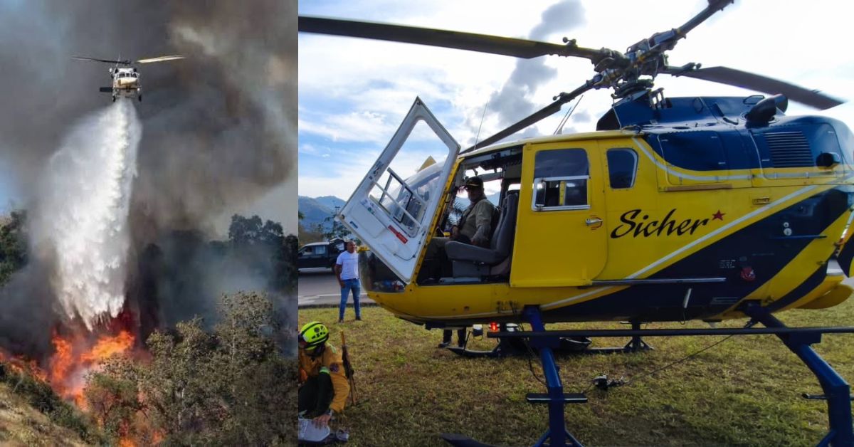 Cundinamarca combate tres incendios forestales con apoyo de helicópteros y descargas aéreas