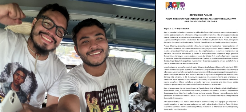 Pacto Histórico denuncia amenazas contra Camilo Restrepo