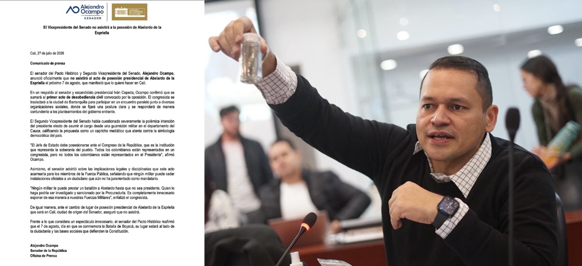 Alejandro Ocampo se ausentará de la posesión presidencial y se unirá a acto de desobediencia civil